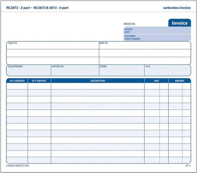 Main image of Invoice Unit Sets, 7.44 x 8.5 Inch, 3-Part, Carbonless, White/Canary/Pink, (NC3872-50), 50 Count (Pack of 8)