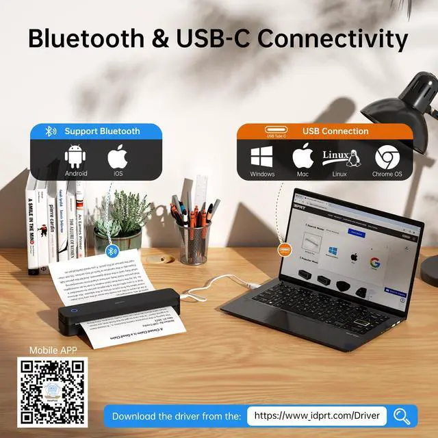 Alt view image 2 of 6 - Portable Thermal Printer, 300DPI Inkless-Bluetooth Mobile Printers | Wireless Printer for Travel, Office, Vehicles, Home Use, Supports 8.5" x 11" US Letter, A4 Compatible with iOS, Android, PC