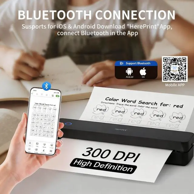 Alt view image 3 of 6 - Portable Thermal Printer, 300DPI Inkless-Bluetooth Mobile Printers | Wireless Printer for Travel, Office, Vehicles, Home Use, Supports 8.5" x 11" US Letter, A4 Compatible with iOS, Android, PC