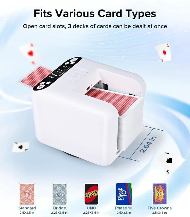 Alt view image 4 of 6 - Card Dealer Machine for 1-3 Decks with 4 Remotes | 12 Players, Rechargeable Card Dealer 360°/180°, Quiet & Portable, Poker & Blackjack Card Dispenser for Game Night