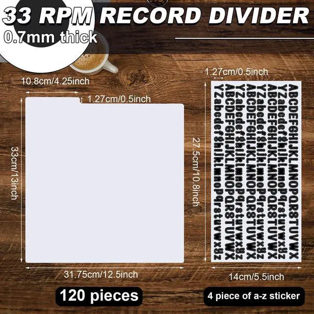 Alt view image 2 of 6 - 120 Pcs Vinyl Record Dividers Blank LP Divider with 4 Sheets A - Z Alphabet Labels, White Plastic Organizer with Tabs for 33 RPM Storage and Protection