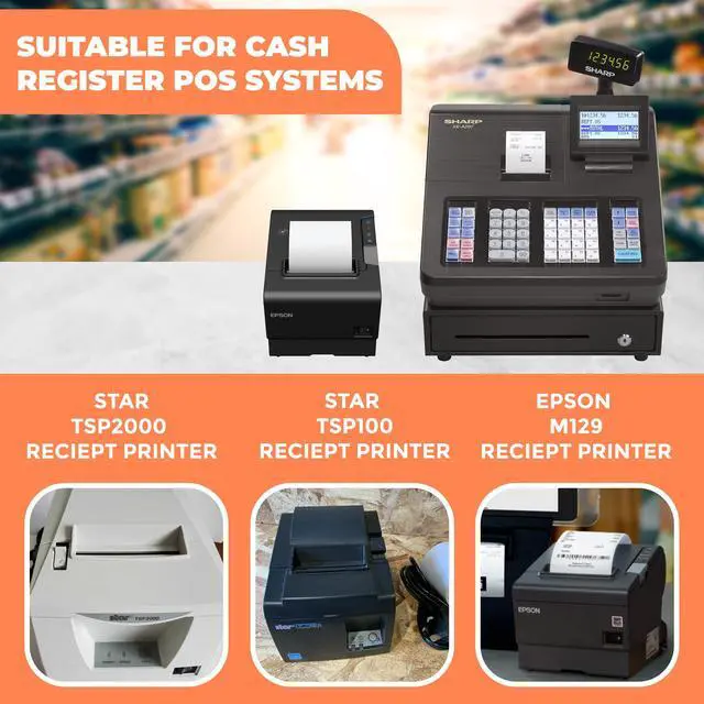 Alt view image 5 of 6 - Thermal Printer Receipt Paper Rolls 3 1/8 x 230 for Clover Station Pro Cash Registers and All POS Cash Registers Star Micronics BPA Free (32 Pack)