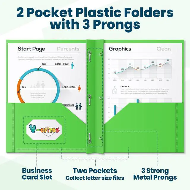 Alt view image 2 of 6 - 120 Pack 2 Pocket Folders with 3 Prongs, Bulk Plastic Folders with Clear Front Pocket in 6 Colors, Heavy Duty File Folder with Fastener Clasps, Ideal School and Office Supplies