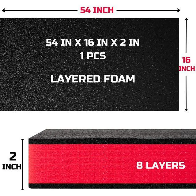 Alt view image 2 of 6 - Tool Box Foam 54x16x2 inch 1PC, Foam Inserts for Cases, Polyethylene Storage Sheets for Toolbox Hard Case, Tool Shadow Insert, Kaizen Organizer Sheet, Black with Red