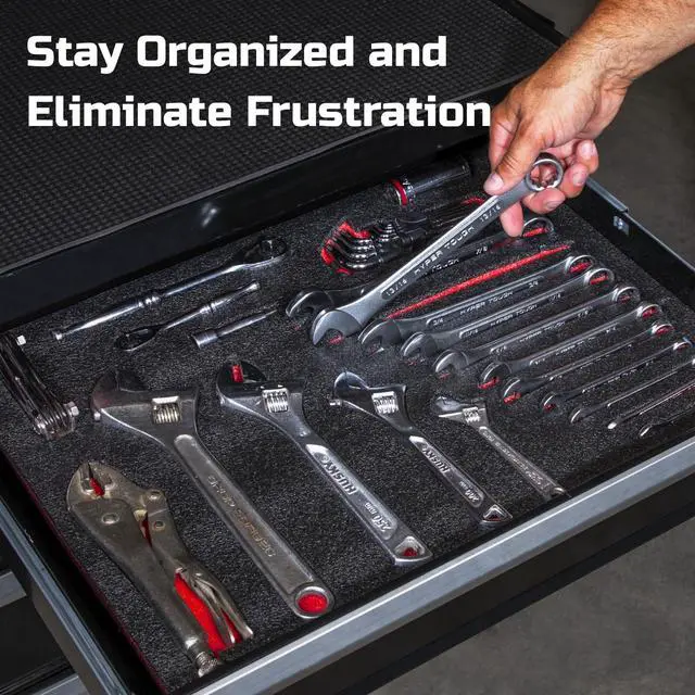 Alt view image 5 of 6 - Tool Box Foam 54x16x2 inch 1PC, Foam Inserts for Cases, Polyethylene Storage Sheets for Toolbox Hard Case, Tool Shadow Insert, Kaizen Organizer Sheet, Black with Red