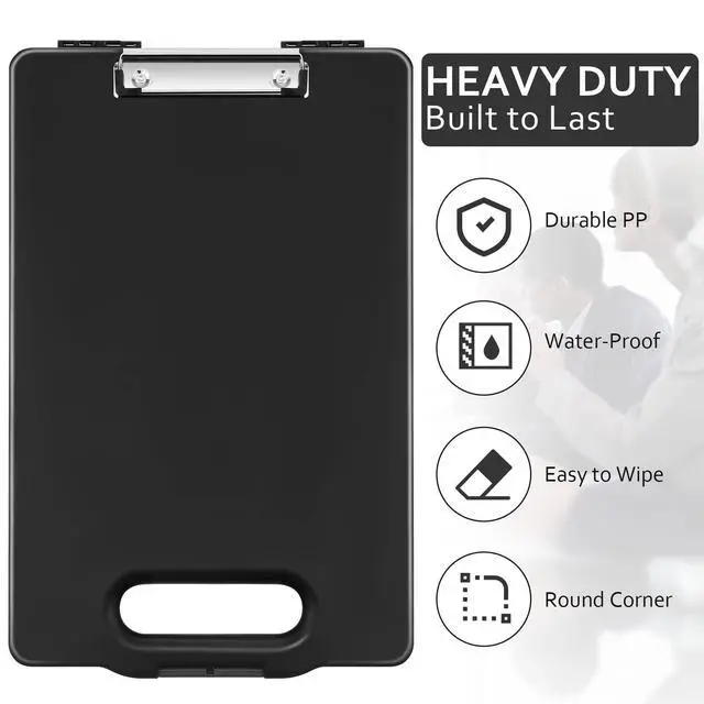 Alt view image 2 of 6 - 6 Pcs Heavy Duty Clipboard with Storage and Handle Plastic Compartments Built-in Pen Holder Large Capacity Foldable Clipboard with Storage and Clip, 9.8x15.3(Black)