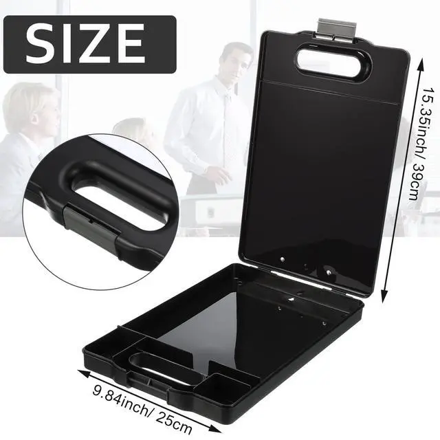 Alt view image 3 of 6 - 6 Pcs Heavy Duty Clipboard with Storage and Handle Plastic Compartments Built-in Pen Holder Large Capacity Foldable Clipboard with Storage and Clip, 9.8x15.3(Black)