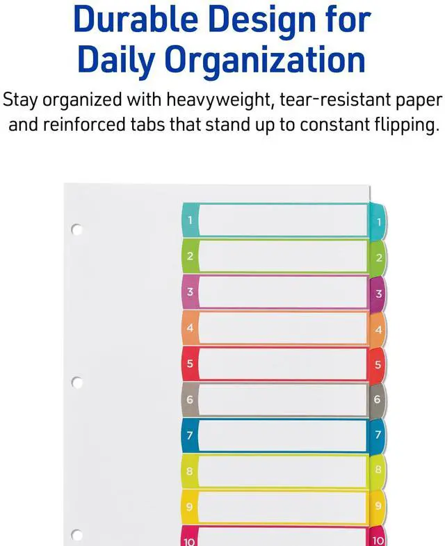 Alt view image 5 of 6 - Dividers for 3 Ring Binders, 10 Tabs per Set, Customizable Table of Contents, Multicolor Arched Tabs, Great for Organizing Reports, Projects, and More (36 Sets of 11842)