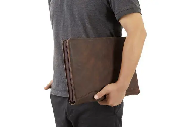 Alt view image 3 of 6 - Genuine Leather Portfolio Binder & Organizer, Vintage Leather 3 Ring Binder, Business Men's Custom Padfolio, Legal Pads Zippered Portfolio (Dark Khaki, Non-Custom)