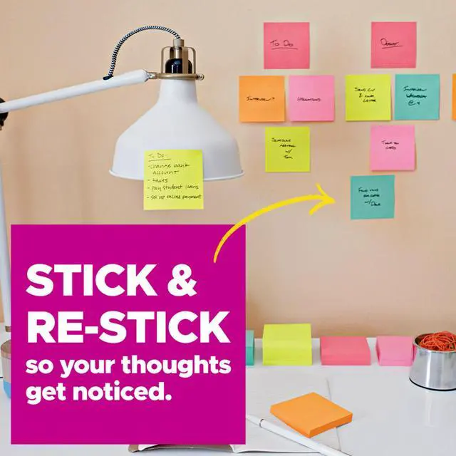 Alt view image 4 of 6 - Super Sticky Lined Notes, 3 Sticky Note Pads, 4 x 6 in., School Supplies, Office Products, StickyNotes for Vertical Surfaces, Monitors, Walls and Windows, Canary Yellow (Pack of 8)