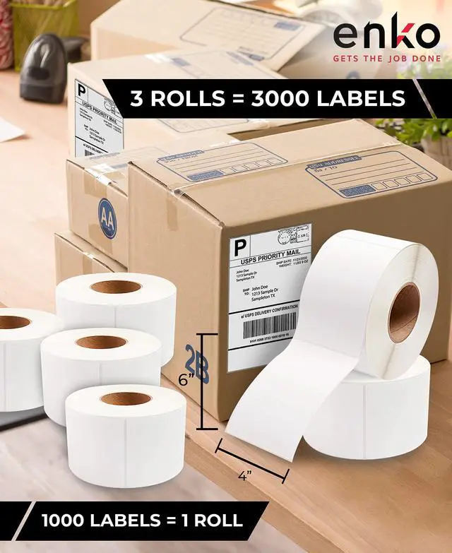 Alt view image 2 of 6 - 3 Rolls 4" x 6" Direct Thermal 3000 Labels 3" Core - Address & Shipping Labels Compatible for Industrial Printer Zebra 220Xi4 ZT200 ZT400 ZT510 ZT600 Datamax NATO Intermec | Address and Shipping Label