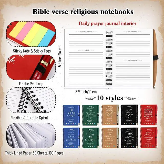 Alt view image 2 of 6 - 50 Set Christian Gifts Bulk Sunday School Teacher VBS Church Sticky Note Spiral Notebook Bible Verse Ballpoint Pen Prayer Journal Religious Scripture Notepad Women Ministry Rewards Favors