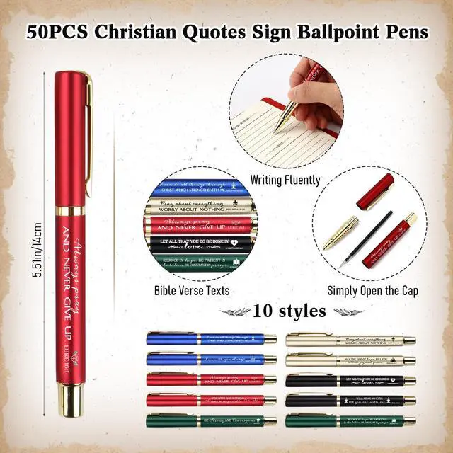 Alt view image 3 of 6 - 50 Set Christian Gifts Bulk Sunday School Teacher VBS Church Sticky Note Spiral Notebook Bible Verse Ballpoint Pen Prayer Journal Religious Scripture Notepad Women Ministry Rewards Favors
