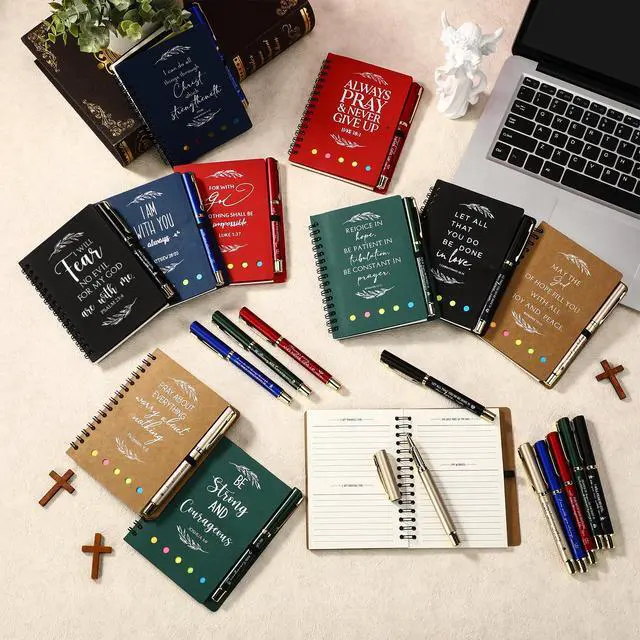 Alt view image 4 of 6 - 50 Set Christian Gifts Bulk Sunday School Teacher VBS Church Sticky Note Spiral Notebook Bible Verse Ballpoint Pen Prayer Journal Religious Scripture Notepad Women Ministry Rewards Favors
