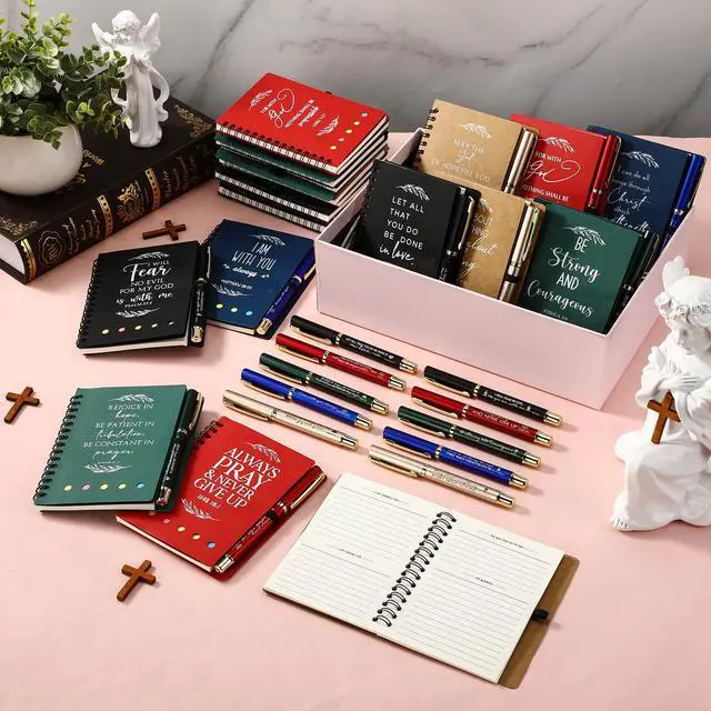 Alt view image 5 of 6 - 50 Set Christian Gifts Bulk Sunday School Teacher VBS Church Sticky Note Spiral Notebook Bible Verse Ballpoint Pen Prayer Journal Religious Scripture Notepad Women Ministry Rewards Favors