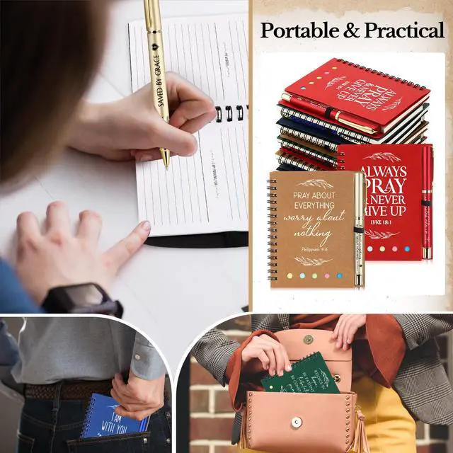 Alt view image 6 of 6 - 50 Set Christian Gifts Bulk Sunday School Teacher VBS Church Sticky Note Spiral Notebook Bible Verse Ballpoint Pen Prayer Journal Religious Scripture Notepad Women Ministry Rewards Favors