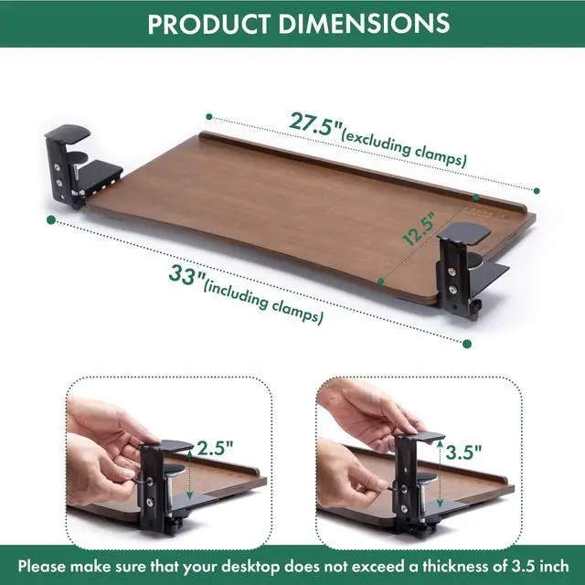 Alt view image 2 of 6 - Keyboard Tray Under Desk with Wrist Rest, Bamboo Wood Keyboard Drawer with Full Size Keyboard and Mouse Pad, Walnut Color, KBTY-2