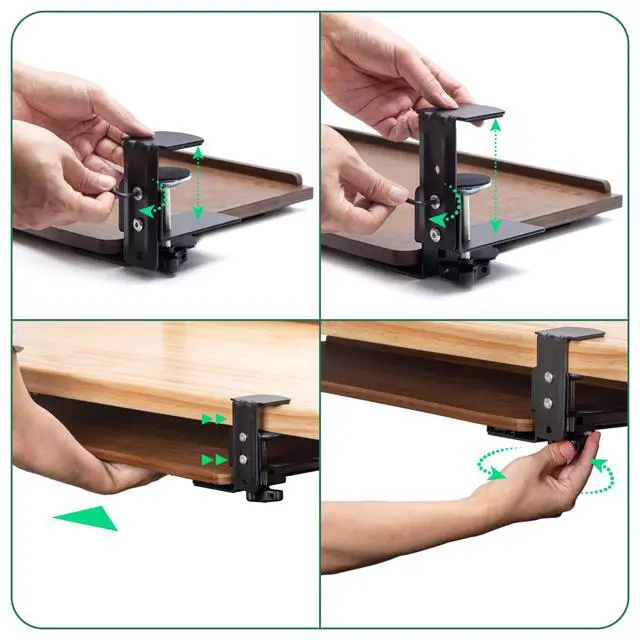 Alt view image 5 of 6 - Keyboard Tray Under Desk with Wrist Rest, Bamboo Wood Keyboard Drawer with Full Size Keyboard and Mouse Pad, Walnut Color, KBTY-2