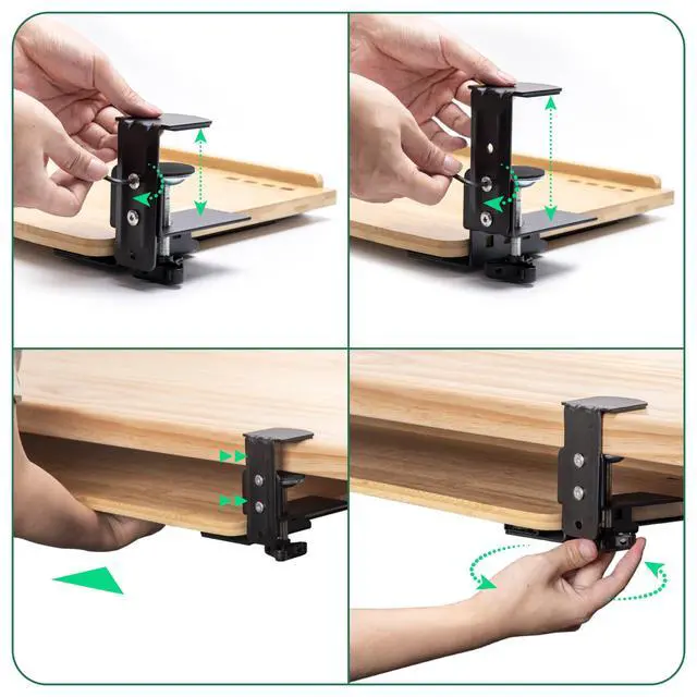 Alt view image 5 of 6 - Keyboard Tray Under Desk with Wrist Rest, Bamboo Wood Keyboard Drawer with Full Size Keyboard and Mouse Pad, Original Wood, KBTY-1
