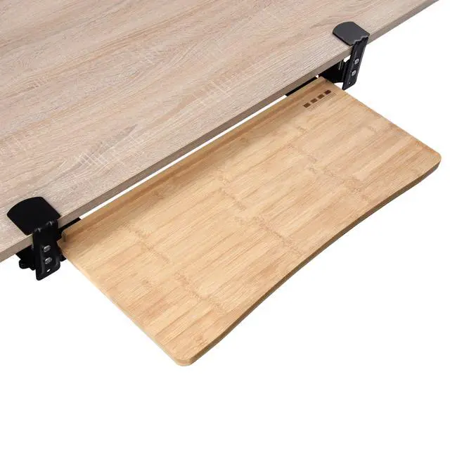 Alt view image 6 of 6 - Keyboard Tray Under Desk with Wrist Rest, Bamboo Wood Keyboard Drawer with Full Size Keyboard and Mouse Pad, Original Wood, KBTY-1