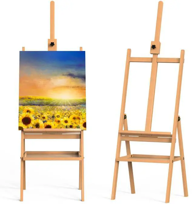 Main image of Beech Wood H-Frame Art Easel Adjustable 58"-75" Professional Studio Easel with Storage, Holds Up to 36" Canvas