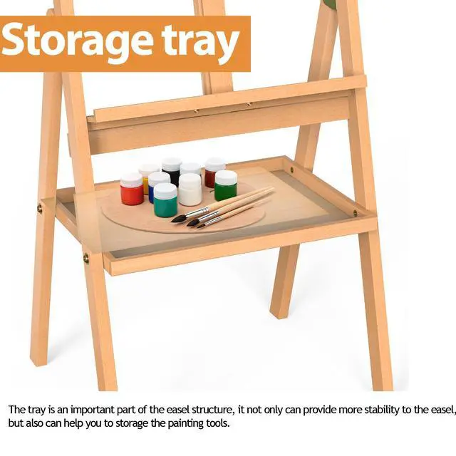 Alt view image 3 of 6 - Beech Wood H-Frame Art Easel Adjustable 58"-75" Professional Studio Easel with Storage, Holds Up to 36" Canvas