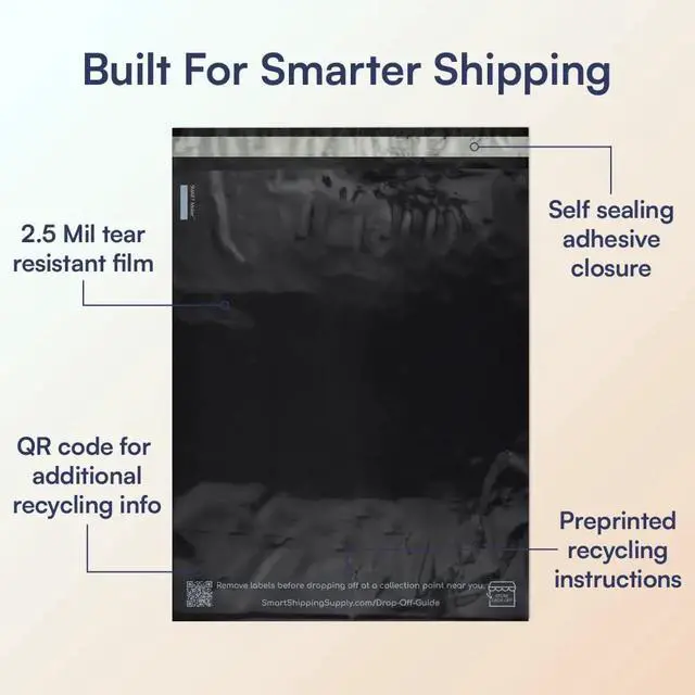 Alt view image 3 of 6 - SMART 10x13 Recycled Poly Mailers - 300 Pack of Black Eco-Friendly Packaging Mailing Bags | Recyclable & Sustainable, Cute & Stylish Small Business Supplies | 2.5 Mil Thick - 300 Pack