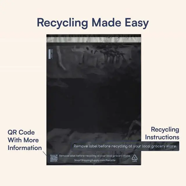 Alt view image 4 of 6 - SMART 10x13 Recycled Poly Mailers - 300 Pack of Black Eco-Friendly Packaging Mailing Bags | Recyclable & Sustainable, Cute & Stylish Small Business Supplies | 2.5 Mil Thick - 300 Pack