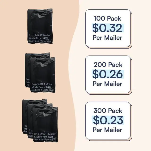 Alt view image 6 of 6 - SMART 10x13 Recycled Poly Mailers - 300 Pack of Black Eco-Friendly Packaging Mailing Bags | Recyclable & Sustainable, Cute & Stylish Small Business Supplies | 2.5 Mil Thick - 300 Pack