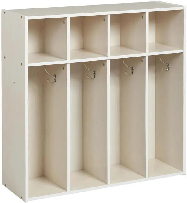 Main image of Streamline 4-Section Toddler Coat Locker with Cubby Storage, Kids Furniture, White Wash