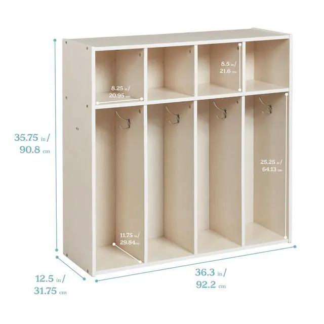 Alt view image 2 of 6 - Streamline 4-Section Toddler Coat Locker with Cubby Storage, Kids Furniture, White Wash