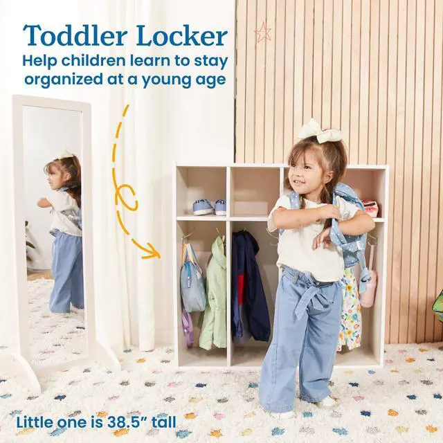 Alt view image 3 of 6 - Streamline 4-Section Toddler Coat Locker with Cubby Storage, Kids Furniture, White Wash