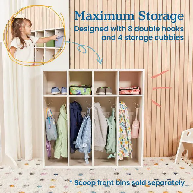 Alt view image 4 of 6 - Streamline 4-Section Toddler Coat Locker with Cubby Storage, Kids Furniture, White Wash