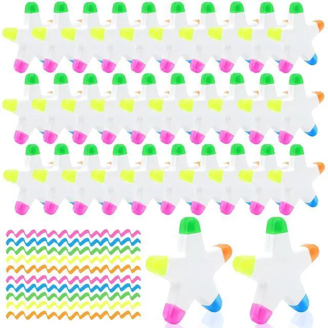 Main image of 50 PCS Star Highlighters Bulk 5-in-1 Colorful Watercolor Highlighter Pens Assorted Colors Creative Star Shape Fluorescent Pens for School Office Travel Aesthetic Stationery Supplies