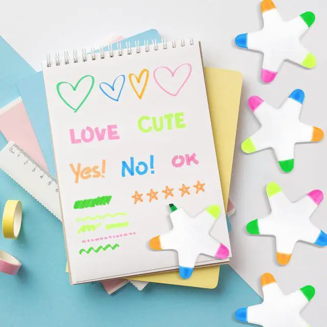 Alt view image 4 of 6 - 50 PCS Star Highlighters Bulk 5-in-1 Colorful Watercolor Highlighter Pens Assorted Colors Creative Star Shape Fluorescent Pens for School Office Travel Aesthetic Stationery Supplies
