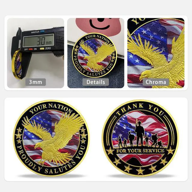 Alt view image 6 of 6 - 50 PCS Military Challenge Coin Thank You for Your Service (50)