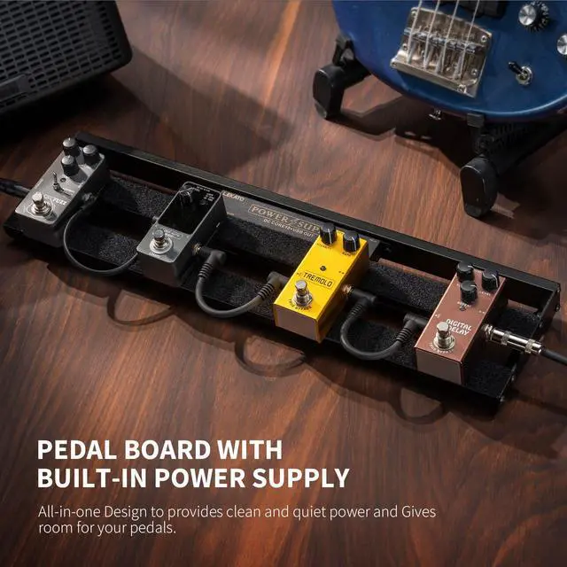 Alt view image 2 of 7 - Guitar Pedal Board, Pedal Board with Built-in Power Supply, 19x5.1x1.8" 1.8LB, Aluminum Alloy PedalBoard with Pedal Cables, Bag, Adhesive Hookside Tape
