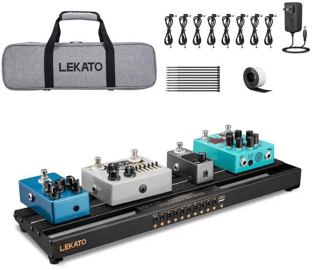 Main image of Guitar Pedal Board, Pedal Board with Built-in Power Supply, 19x5.1x1.8" 1.8LB, Aluminum Alloy PedalBoard with Pedal Cables, Bag, Adhesive Hookside Tape