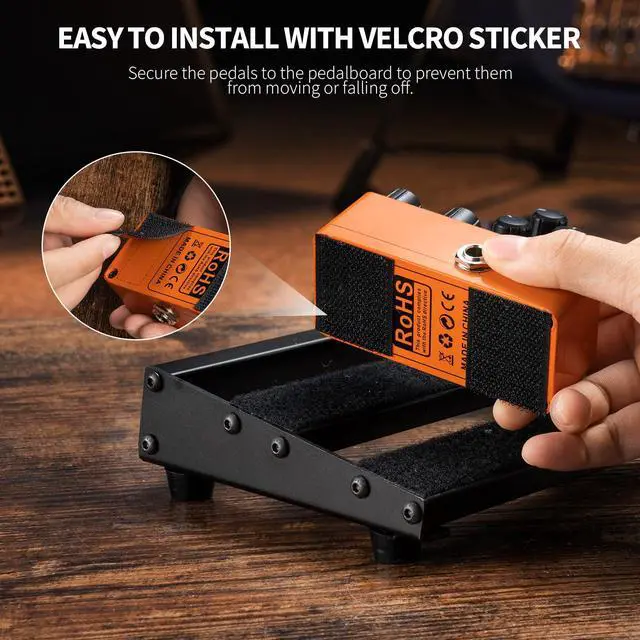 Alt view image 7 of 7 - Guitar Pedal Board, Pedal Board with Built-in Power Supply, 19x5.1x1.8" 1.8LB, Aluminum Alloy PedalBoard with Pedal Cables, Bag, Adhesive Hookside Tape