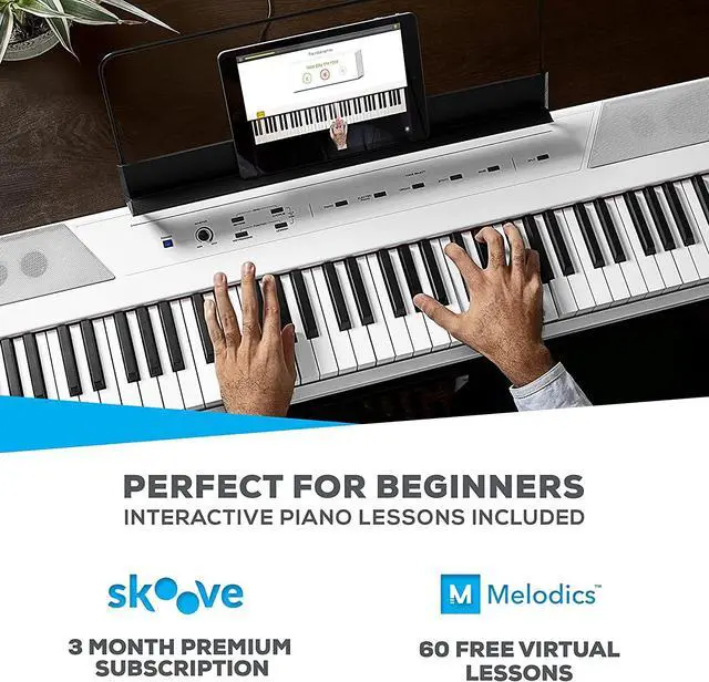 Alt view image 2 of 7 - Recital 88 Key Digital Piano Keyboard with Semi Weighted Keys, 5 Voices, Piano Lessons, and M-Audio HDH40 Piano Headphones for Silent Practice