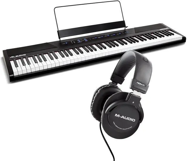 Main image of Recital 88 Key Digital Piano Keyboard with Semi Weighted Keys, 5 Voices, Piano Lessons, and M-Audio HDH40 Piano Headphones for Silent Practice