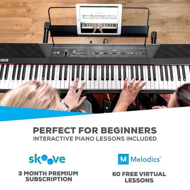 Alt view image 2 of 7 - Recital 88 Key Digital Piano Keyboard with Semi Weighted Keys, 5 Voices, Piano Lessons, and M-Audio HDH40 Piano Headphones for Silent Practice