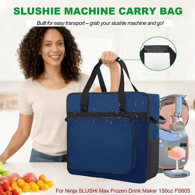 Alt view image 2 of 7 - Carrying Bag for Ninja SLUSHi Max Slushie Machine FS605, Blue | Portable Outdoor Frozen Drink Maker Travel Bag - Front-Opening, Bag for Ninja SLUSHi Max Smart Frozen Drink Maker FS605