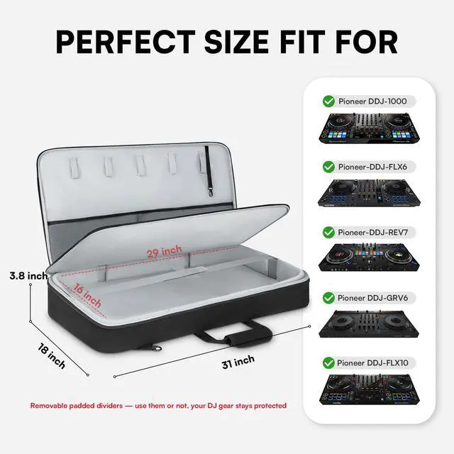 Alt view image 2 of 7 - DJ Controller Bag for DDJ FLX10/DDJ REV5/DDJ GRV6/DDJ FLX6/DDJ 1000/DDJ 800, Padded DJ Backpack with Multi-pocket for 17 Inch Laptop, DJ Carrying Mixer Case for DJ Equipment, Grey