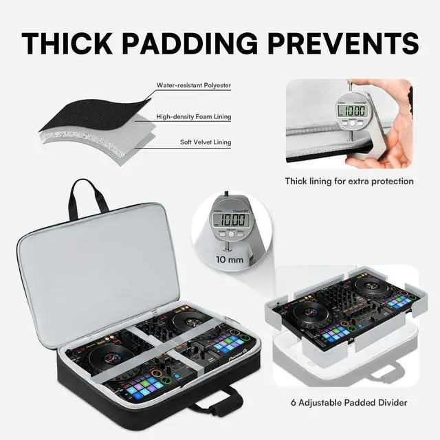 Alt view image 3 of 7 - DJ Controller Bag for DDJ FLX10/DDJ REV5/DDJ GRV6/DDJ FLX6/DDJ 1000/DDJ 800, Padded DJ Backpack with Multi-pocket for 17 Inch Laptop, DJ Carrying Mixer Case for DJ Equipment, Grey