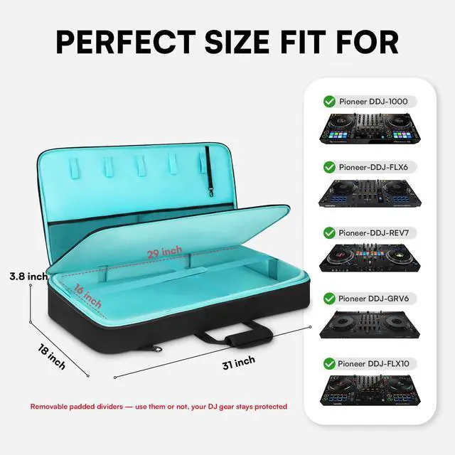 Alt view image 2 of 7 - DJ Controller Bag for DDJ FLX10/DDJ REV5/DDJ GRV6/DDJ FLX6/DDJ 1000/DDJ 800, Padded DJ Backpack with Multi-pocket for 17 Inch Laptop, DJ Carrying Mixer Case for DJ Equipment, Black