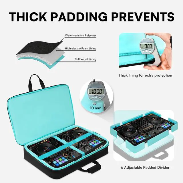 Alt view image 3 of 7 - DJ Controller Bag for DDJ FLX10/DDJ REV5/DDJ GRV6/DDJ FLX6/DDJ 1000/DDJ 800, Padded DJ Backpack with Multi-pocket for 17 Inch Laptop, DJ Carrying Mixer Case for DJ Equipment, Black
