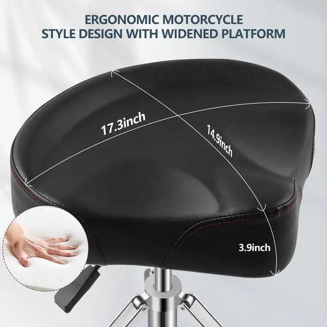 Alt view image 2 of 6 - Drum Throne, Airlift Heavy Duty Drum Thrones Seat, Adjustable Stool Drum Motorcycle Style Drum Throne Drummer Stool with with Double Braced Anti-Slip Feet Saddle Drum Seat