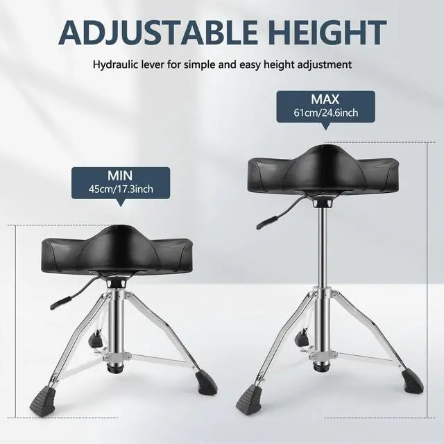 Alt view image 4 of 6 - Drum Throne, Airlift Heavy Duty Drum Thrones Seat, Adjustable Stool Drum Motorcycle Style Drum Throne Drummer Stool with with Double Braced Anti-Slip Feet Saddle Drum Seat