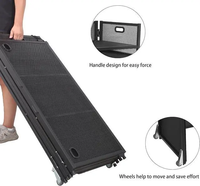 Alt view image 3 of 7 - Portable DJ Facade Table 43"H, Foldable Metal Frame Stand with Wheels | DJ Table With Wheels and Carry Handles, Stable Metal Structure, Dual Scrims For Events, Parties